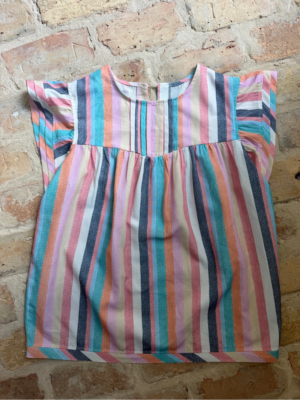 Striped Flutter-Sleeve Women's Blouse in Multi-Color